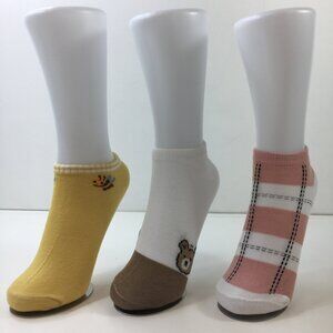 Colorful Ankle Socks 3-Pack Womens Fun Designs Bee Bear Plaid Comfy Lightweight